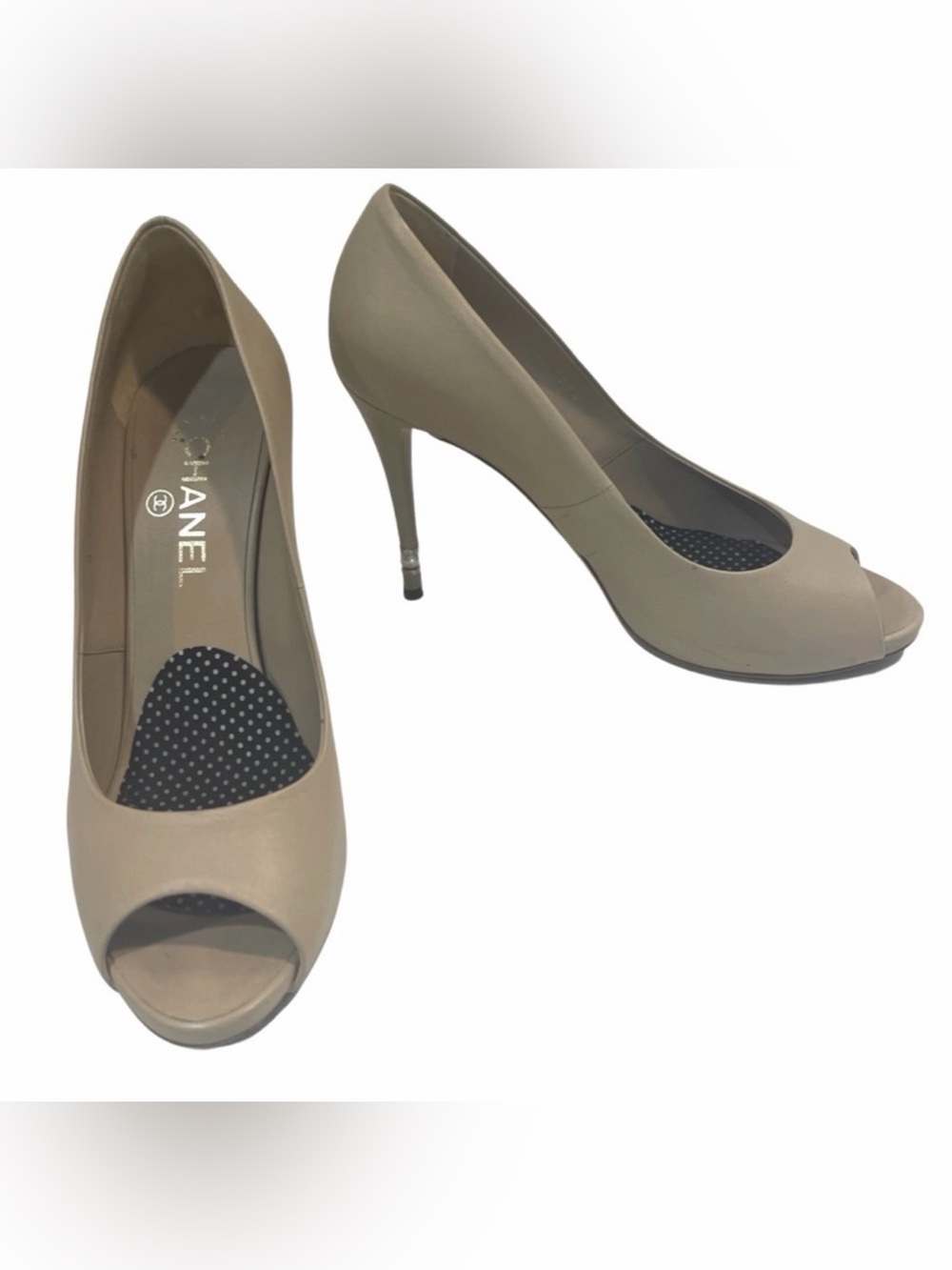 Chanel Neutral Beige Peeptoe Heels Shoes
